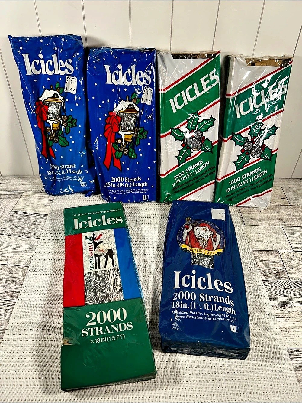 6 Vintage Boxes Of Foil Icicles Christmas Tree Decor Tinsel 10,000 Strands